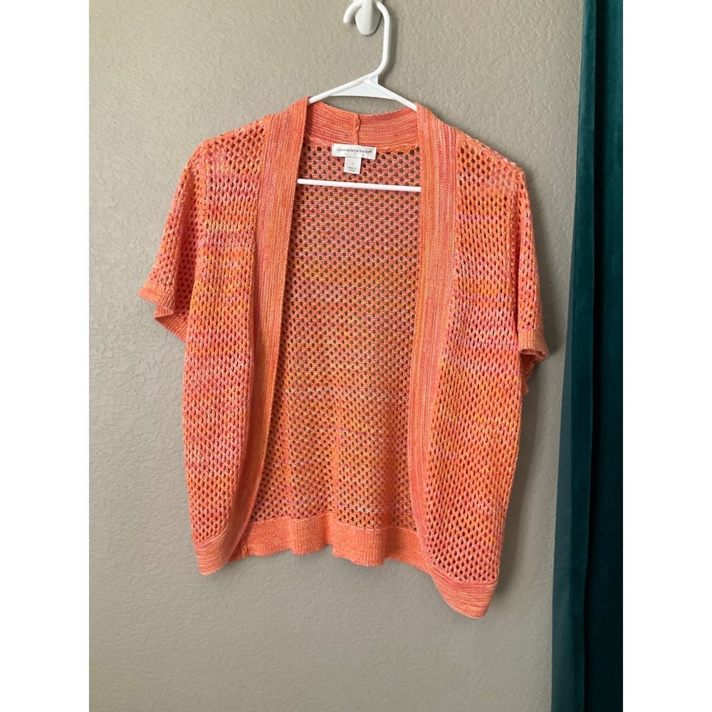 Y2k summer Orange Pink Space Dye Mesh Knit Open Front Cardigan Large